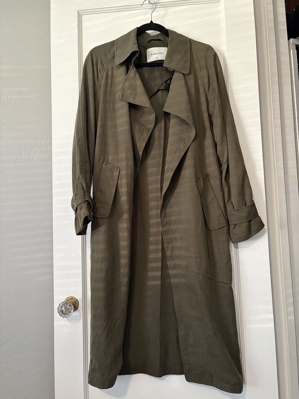 Aritzia Babaton Lawson Trench Coat XS Olive Green Lyocell Duster Travel Capsule